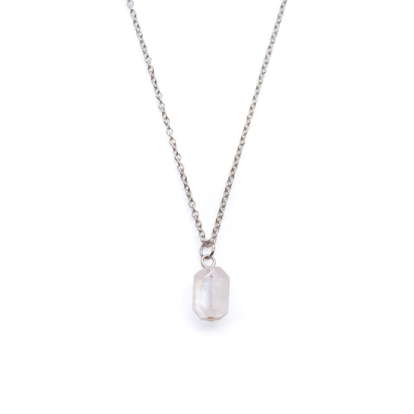 Dainty Rose Quartz Rectangle Necklace