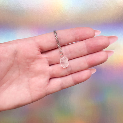 Dainty Rose Quartz Rectangle Necklace