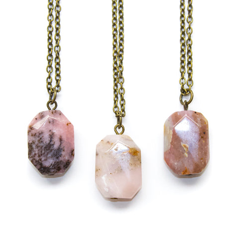 Pink Opal Necklace - Octagon
