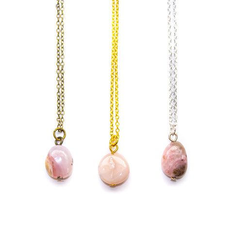 Pink Opal Necklace - Polished Pebble
