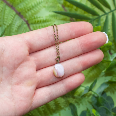 Pink Opal Necklace - Polished Pebble