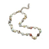 Multicolored amazonite beaded necklace on a white background