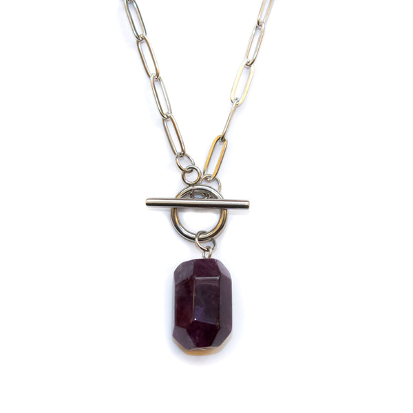 Amethyst Barrel Toggle Necklace