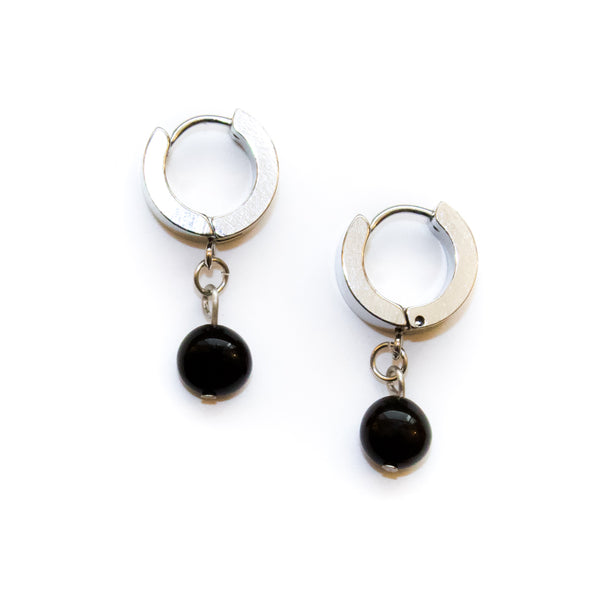 Obsidian Huggie Hoop Earrings