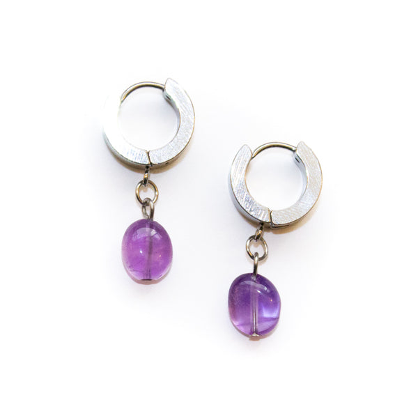 Amethyst Huggie Hoop Earrings