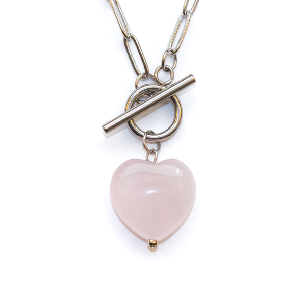 Rose Quartz Heart Toggle Necklace
