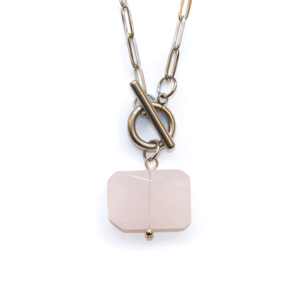 Rose Quartz Rectangle Toggle Necklace