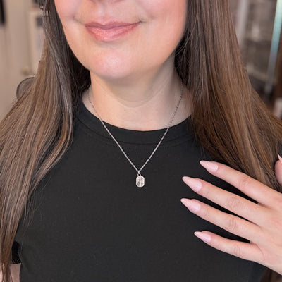 Dainty Rose Quartz Rectangle Necklace