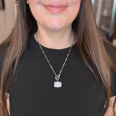 Rose Quartz Rectangle Toggle Necklace