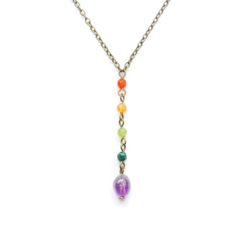 Rainbow Pebble Y Necklace