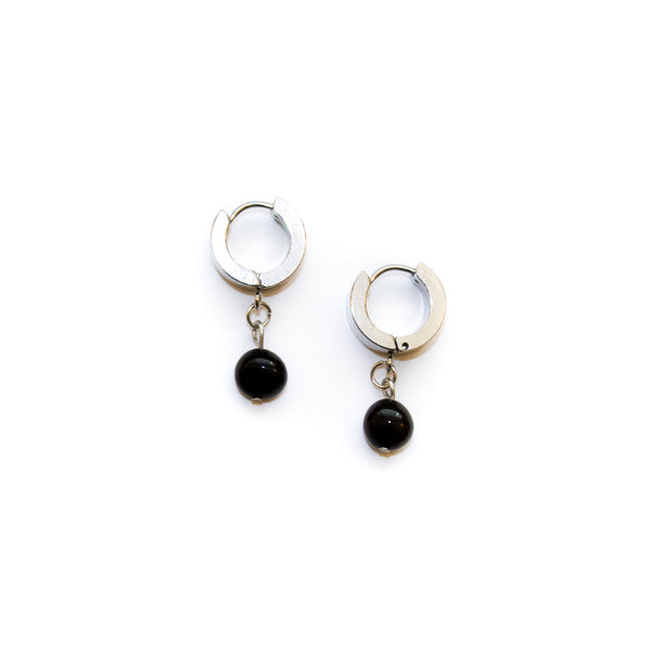 Obsidian Huggie Hoop Earrings