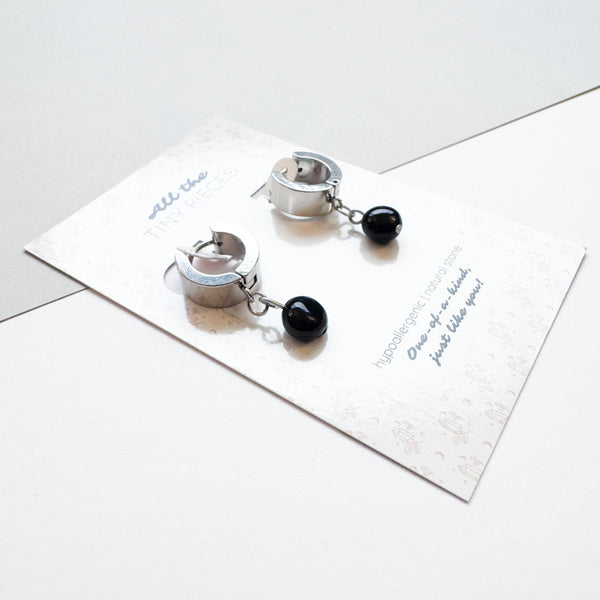 Obsidian Huggie Hoop Earrings