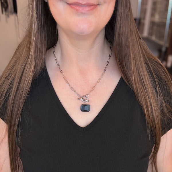 Obsidian Rectangle Toggle Necklace