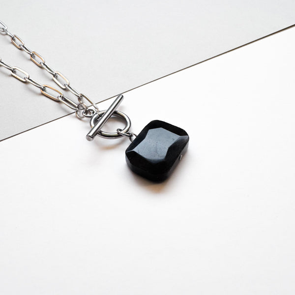 Obsidian Rectangle Toggle Necklace