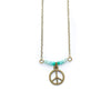 Necklace with peace symbol pendant and amazonite beads on a white background