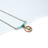 Necklace with peace symbol charm and amazonite beads on a white background