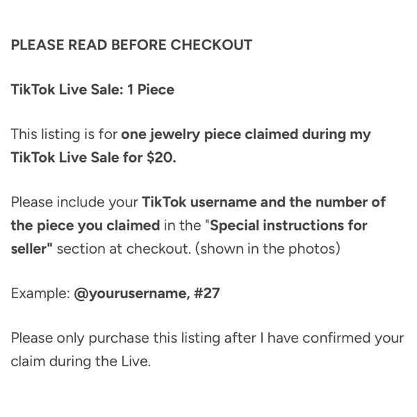 TikTok Live Sale | 1 Piece | $20