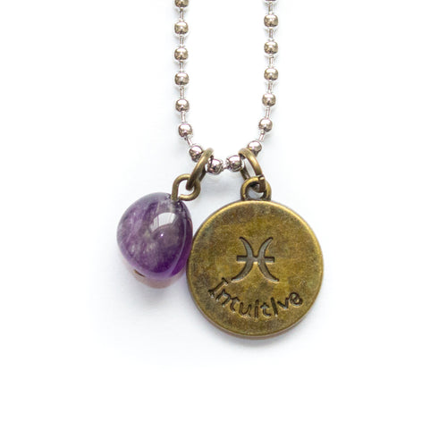 Pisces & Amethyst Charm Necklace