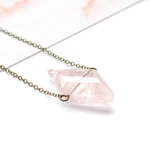 Rose Quartz Diamond Necklace