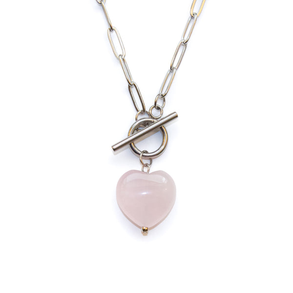Rose Quartz Heart Toggle Necklace