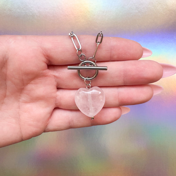 Rose Quartz Heart Toggle Necklace