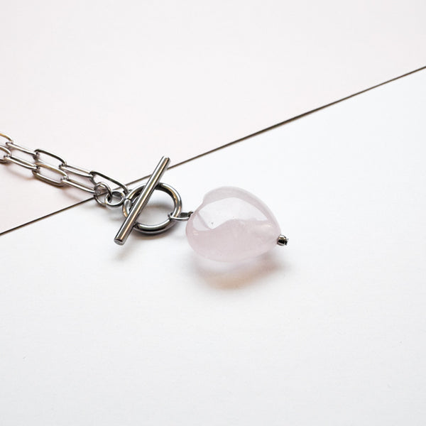 Rose Quartz Heart Toggle Necklace
