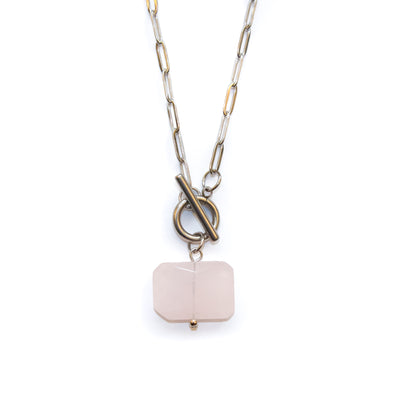 Rose Quartz Rectangle Toggle Necklace