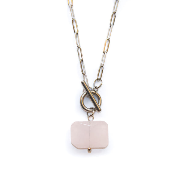 Rose Quartz Rectangle Toggle Necklace