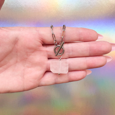 Rose Quartz Rectangle Toggle Necklace