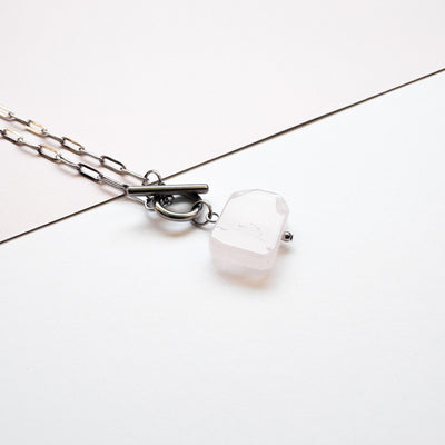 Rose Quartz Rectangle Toggle Necklace