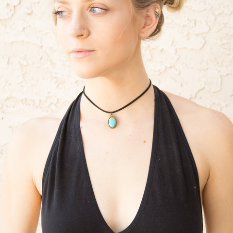 Turquoise Gemstone Choker - Vegan Jewelry