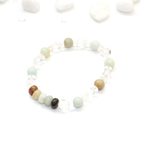 Amazonite and Quartz Stretch Bracelet - Natural Gemstone Jewelry