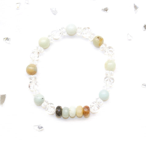 Amazonite and Quartz Stretch Bracelet - Natural Gemstone Jewelry