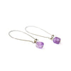 Amethyst Long Hoop Earrings - Raw Crystal Jewelry