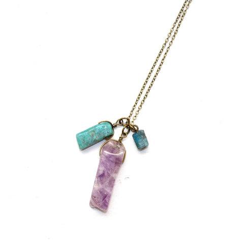 Amethyst, Amazonite, and Apatite Necklace - Natural Gemstone Jewelry