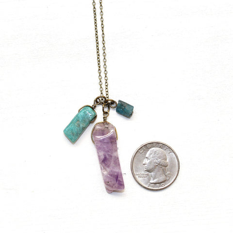 Amethyst, Amazonite, and Apatite Necklace - Natural Gemstone Jewelry