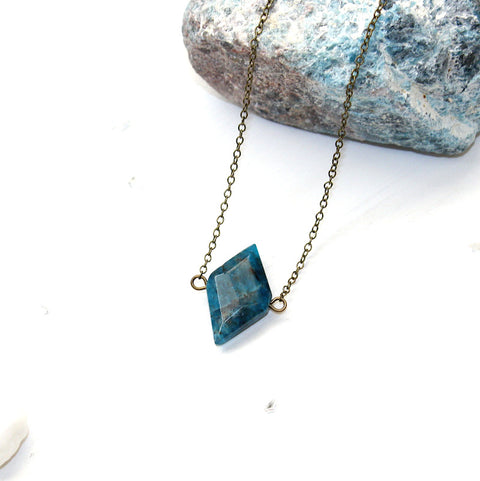 Apatite Diamond Necklace - Natural Gemstone Jewelry
