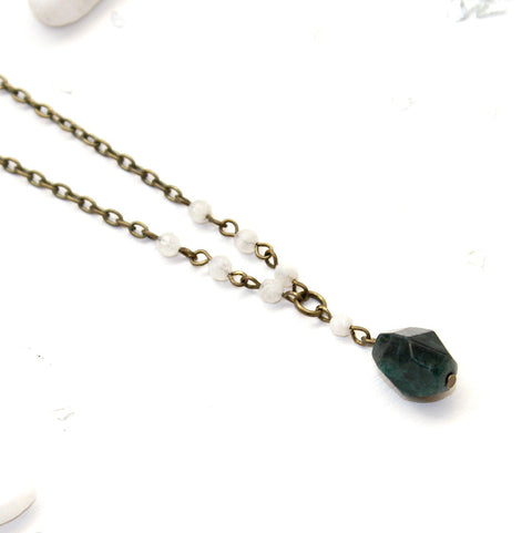 Apatite and Rainbow Moonstone Necklace - Natural Gemstone Jewelry