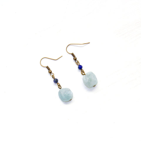 Aquamarine Raw Crystal Earrings - Natural Gemstone Jewelry