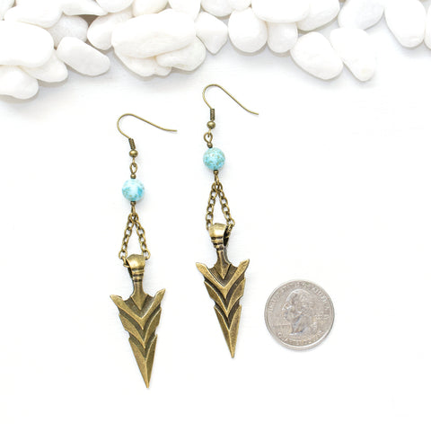 Large Arrowhead and Turquoise Earrings - Southwestern Jewelry