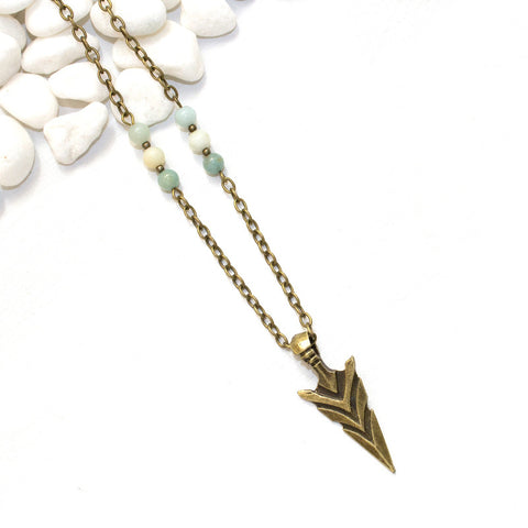 Arrowhead and Amazonite Necklace - Southwestern Boho Jewelry