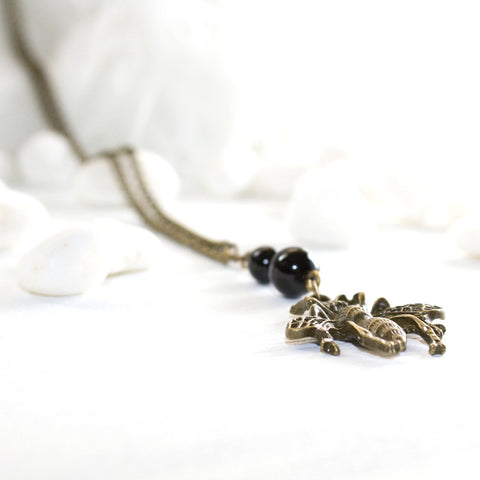Bee and Black Agate Necklace - Spiritual Boho Jewelry