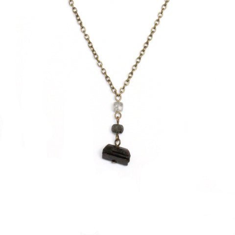 Black Tourmaline Raw Drop Necklace - Raw Crystal Jewelry