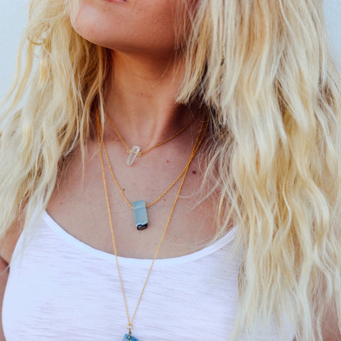 Mini Blue Agate Necklace - Natural Gemstone and Raw Crystal Jewelry