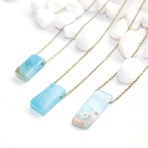 Mini Blue Agate Necklace - Natural Gemstone and Raw Crystal Jewelry