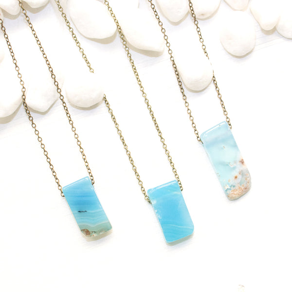 Mini Blue Agate Necklace - Natural Gemstone and Raw Crystal Jewelry