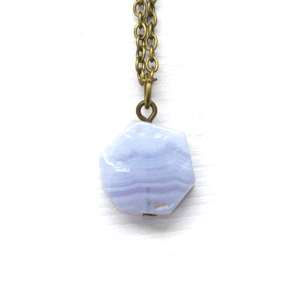 Blue Lace Agate Octagon Necklace - Coastal Collection