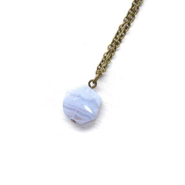 Blue Lace Agate Octagon Necklace - Coastal Collection