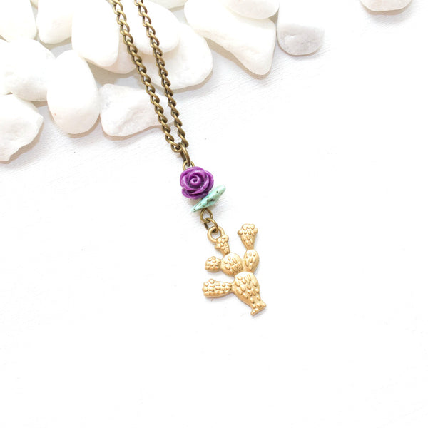 Cactus and Turquoise Necklace - Southwestern Boho Jewelry