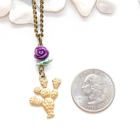 Cactus and Turquoise Necklace - Southwestern Boho Jewelry
